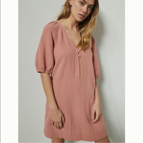 Anthropologie Taylor Gauze Tunic Dress Lightweight Blush Puff Sleeve - Picture 2 of 8